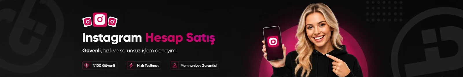 Instagram hesap satisi koyu tema hero gorseli